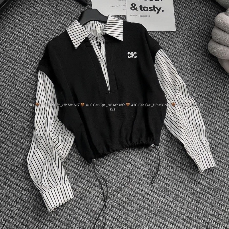 Siêu phẩm Áo Sơ mi kẻ Bo rút dây mix Gile Form đẹp thuê Lôgo