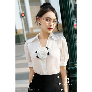 Áo Sơ Mi Nữ Công Sở MY WAY Cổ V Tặng Kèm Hoa Cài Sang Trọng 3MA0556