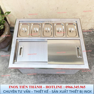 Thùng đá kèm khay topping chuẩn inox 304
