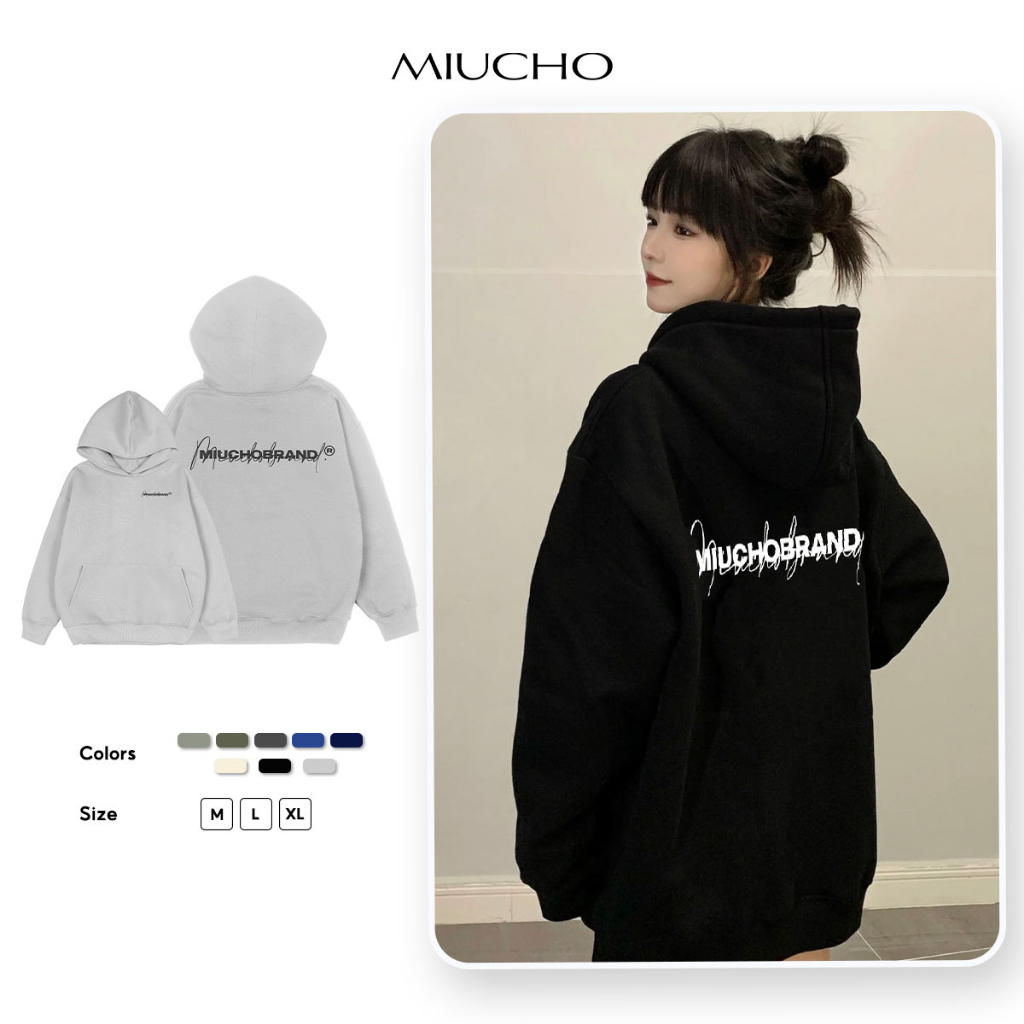 Áo hoodie nữ form rộng HDD283 Miucho chân cua dày dặn in typography