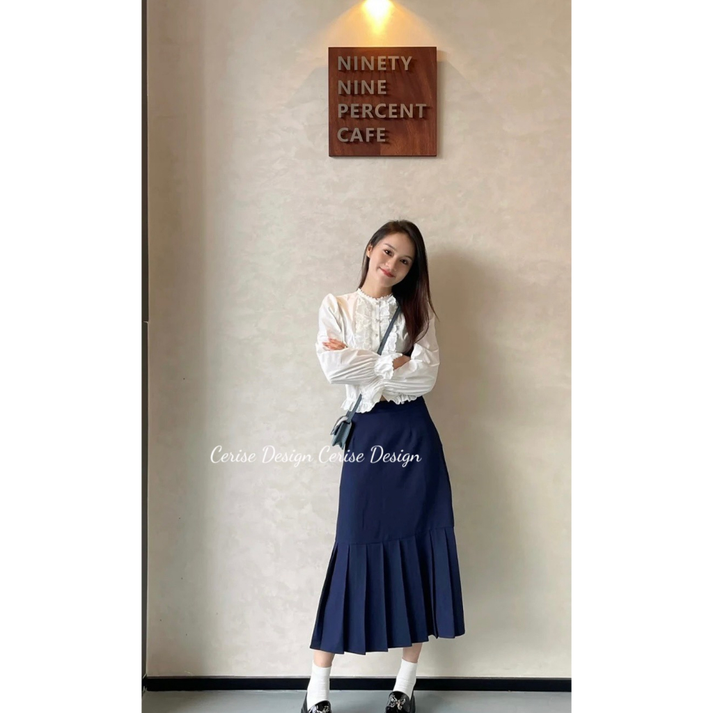 Chân váy dài CERISE có xếp ly chân váy có khóa thân sau cạp cao chất liệu tuýp xi cao cấp dày dặn lên form FULL SIZE