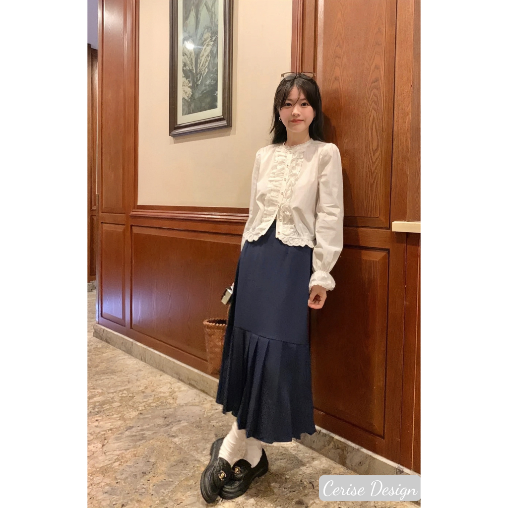 Chân váy dài CERISE có xếp ly chân váy có khóa thân sau cạp cao chất liệu tuýp xi cao cấp dày dặn lên form FULL SIZE