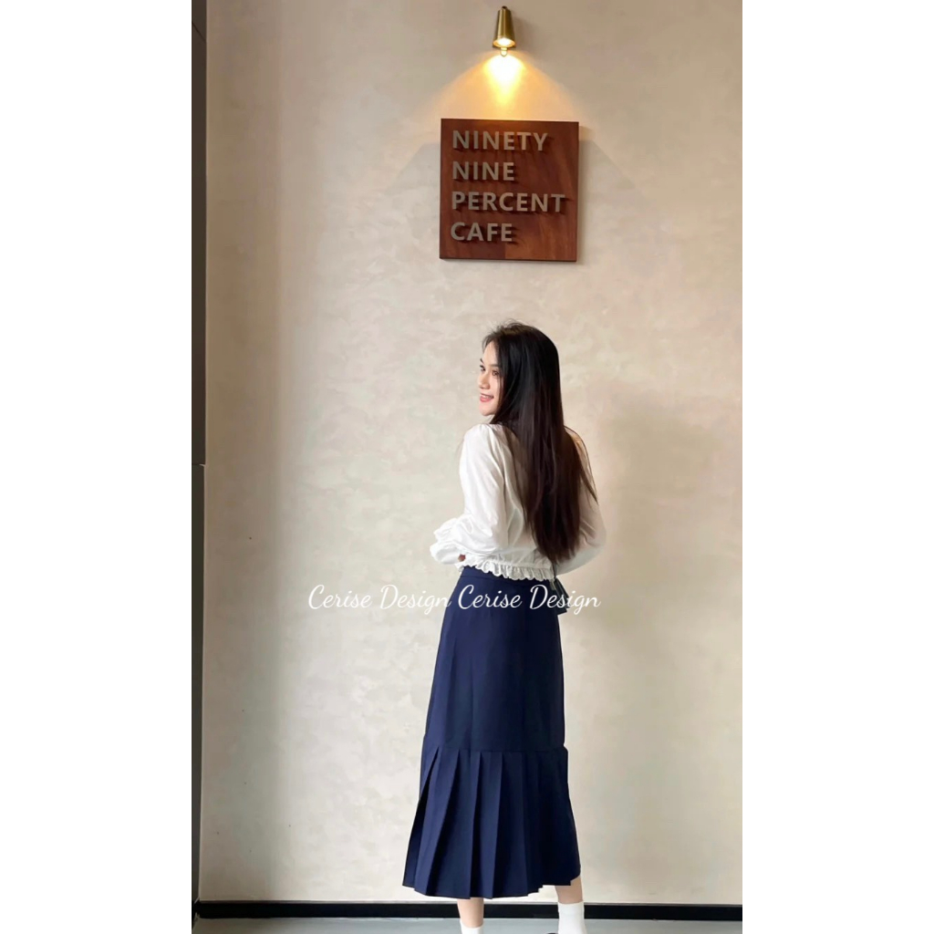 Chân váy dài CERISE có xếp ly chân váy có khóa thân sau cạp cao chất liệu tuýp xi cao cấp dày dặn lên form FULL SIZE