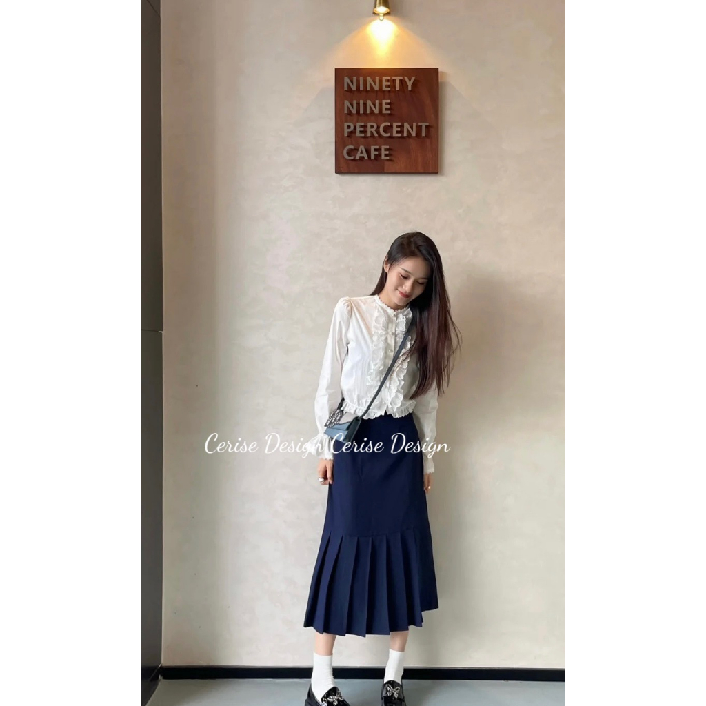 Chân váy dài CERISE có xếp ly chân váy có khóa thân sau cạp cao chất liệu tuýp xi cao cấp dày dặn lên form FULL SIZE