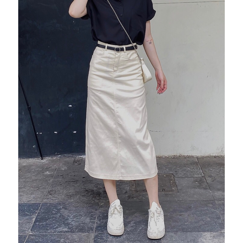 Chân váy nữ dạo phố công sở kaki dáng A dài dễ thương xinh xắn trẻ trung