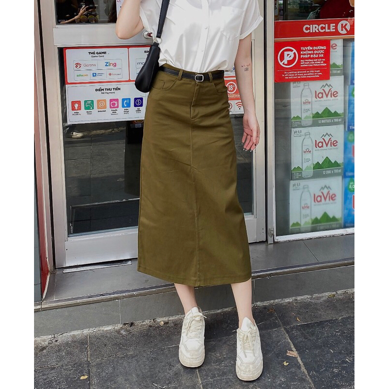 Chân váy nữ dạo phố công sở kaki dáng A dài dễ thương xinh xắn trẻ trung