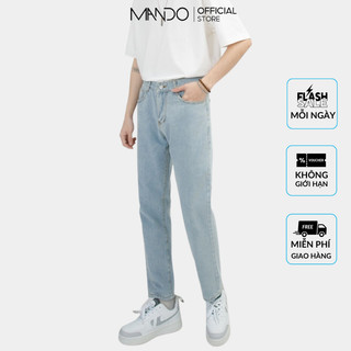 Quần Jean Nam MANDO Ống Rộng Chất Bò Xanh Nhạt Kiểu Dáng Basic Unisex Thời Trang Hàn Quốc  QJN057