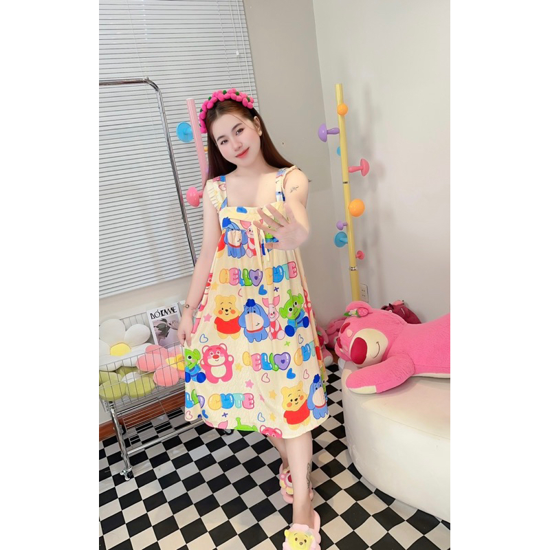 Đầm mặc nhà 2 dây cánh tiên LỤA XƯỚC thiết kế sang trọng rộng rãi thoải mái