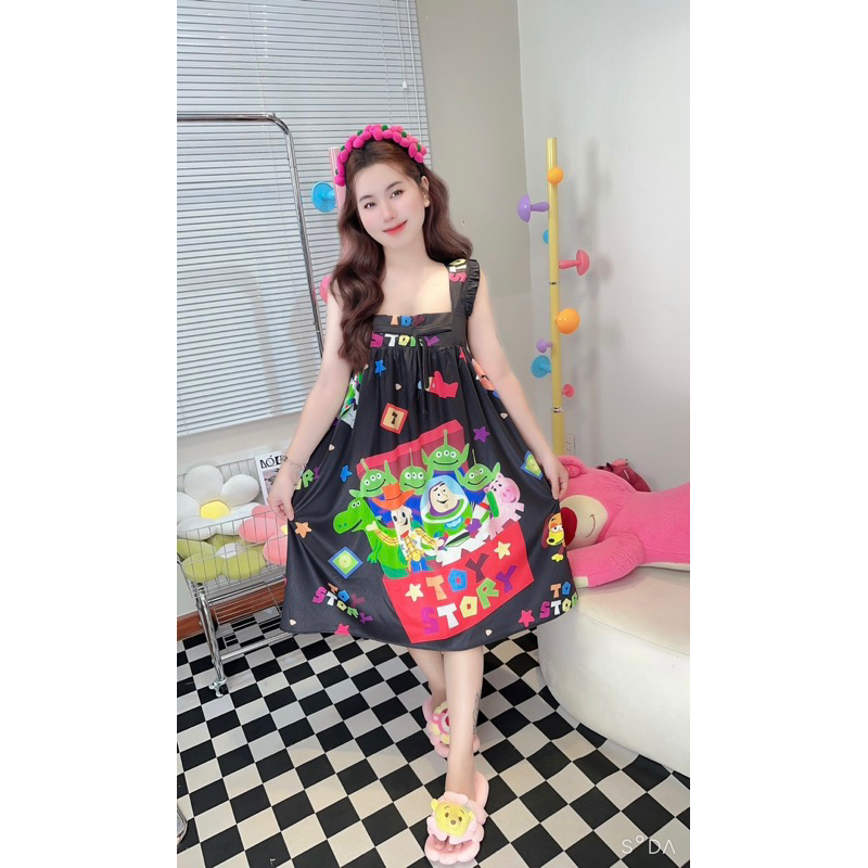 Đầm mặc nhà 2 dây cánh tiên LỤA XƯỚC thiết kế sang trọng rộng rãi thoải mái