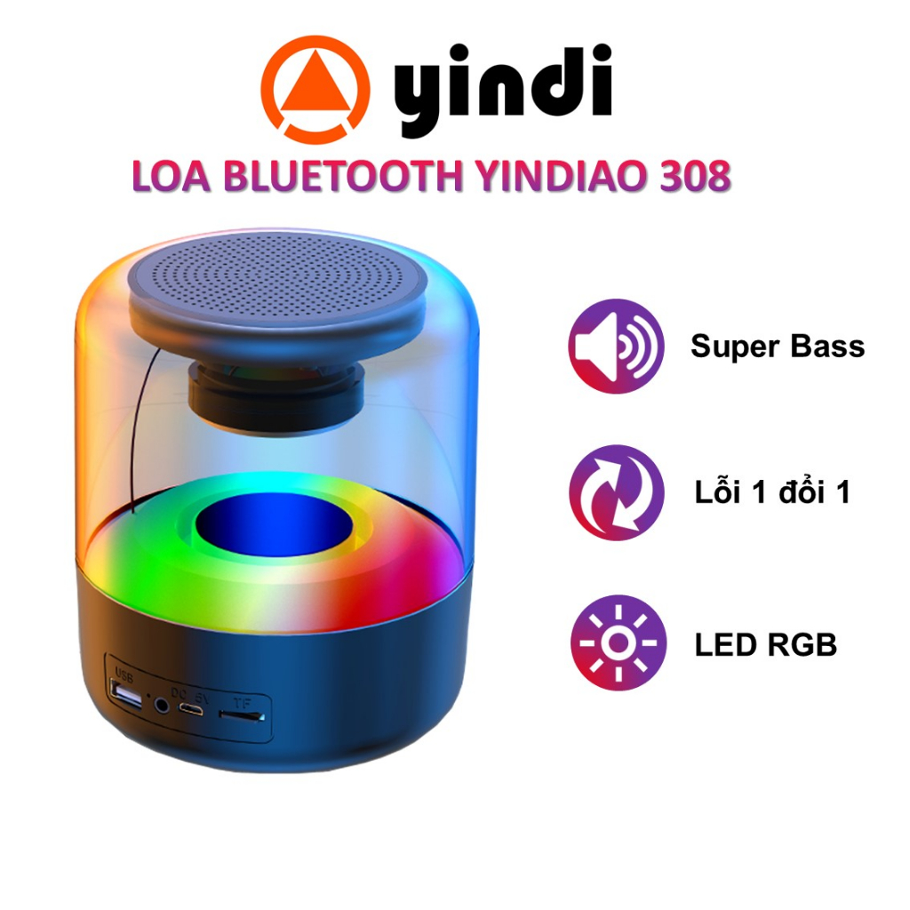 Loa bluetooth không dây YINDIAO 308 bass mạnh âm thanh vòm 3D đèn led RGB rực rỡ pin dung lượng cao