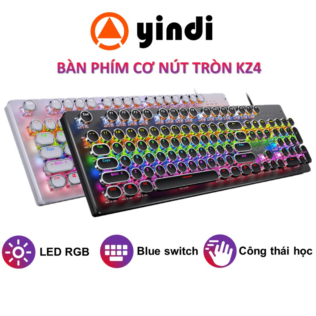 Bàn phím cơ gaming YINDIAO KZ4 nút tròn blue switch có LED RGB biến đổi phù hợp chơi game và làm việc văn phòng