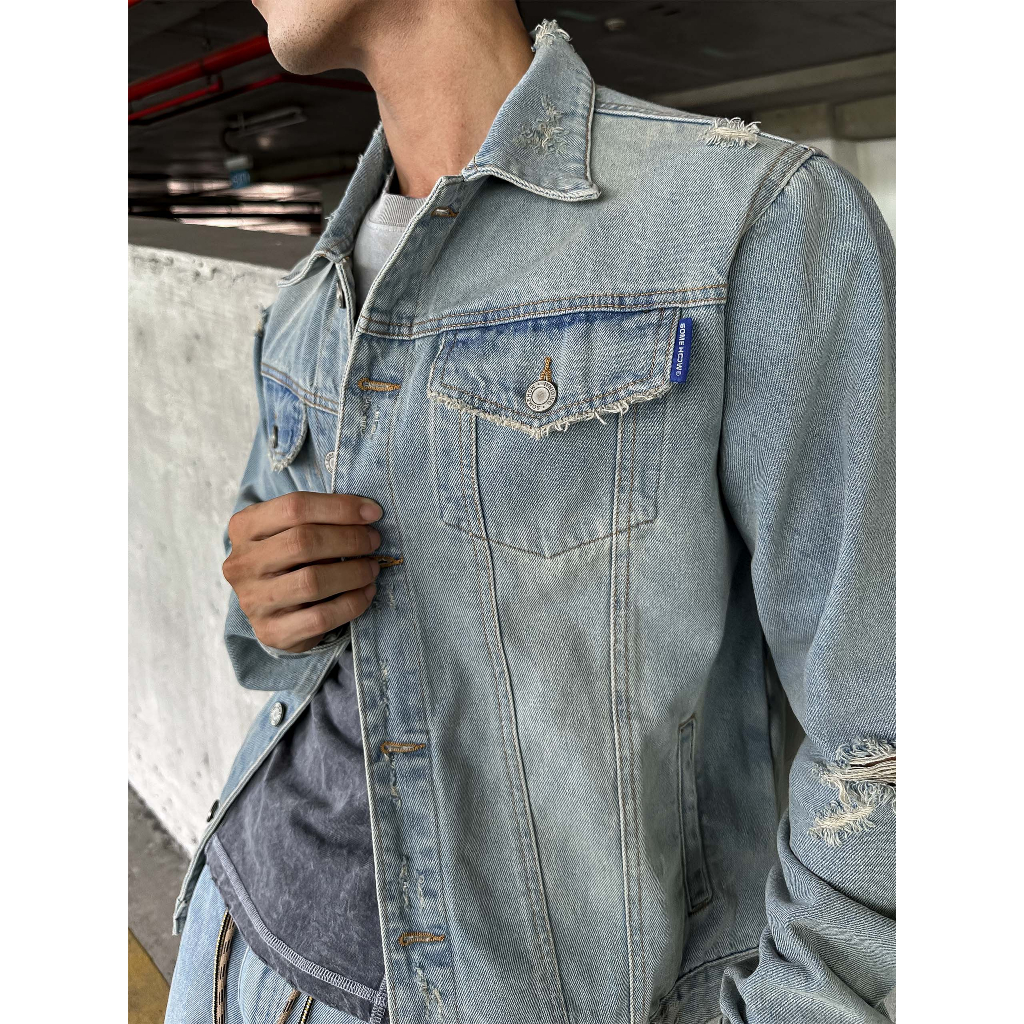 Áo Khoác Jean Distressed Blue Label, Chất Vải Jean Thoải Mái, AK0042, SOMEHOW