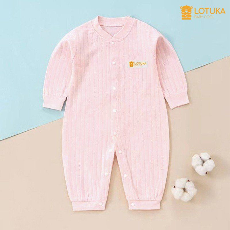 Bodysuit Dài Tay LOTUKA Đính Gấu Đáng Yêu Cho Bé 3-12kg, Bộ Đồ Liền Thân Buộc Dây Chất Cotton Thông Hơi Cao Cấp
