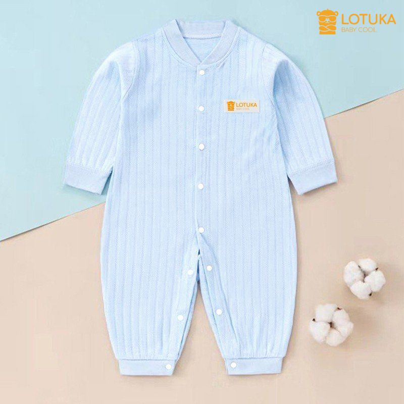Bodysuit Dài Tay LOTUKA Đính Gấu Đáng Yêu Cho Bé 3-12kg, Bộ Đồ Liền Thân Buộc Dây Chất Cotton Thông Hơi Cao Cấp
