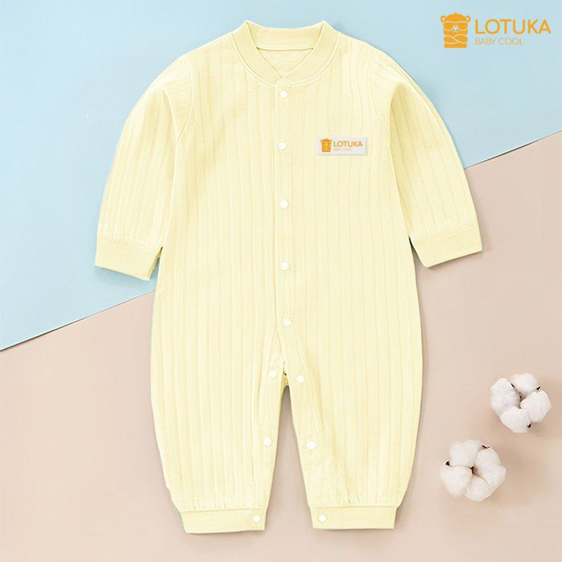 Bodysuit Dài Tay LOTUKA Đính Gấu Đáng Yêu Cho Bé 3-12kg, Bộ Đồ Liền Thân Buộc Dây Chất Cotton Thông Hơi Cao Cấp