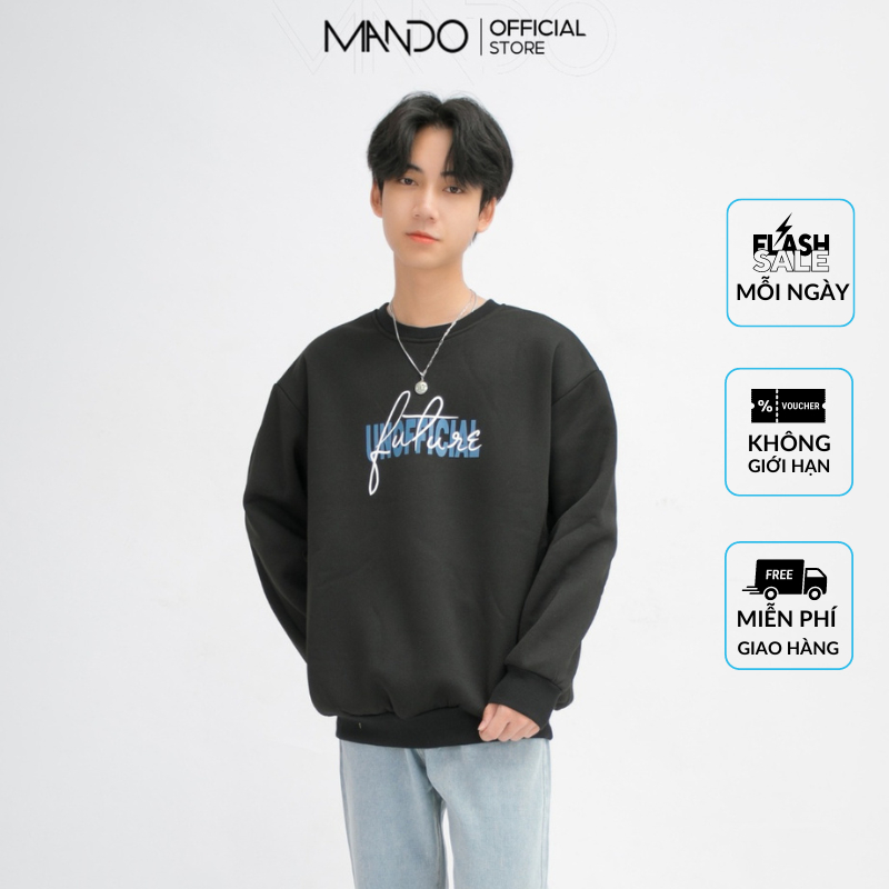 Áo Nỉ Sweater Nam MANDO Dài Tay Nỉ Bông Cao Cấp Form Rộng Họa Tiết In Unofficial Basic Unisex Thời Trang Hàn Quốc NDN053