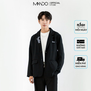 Áo Blazer Dài Tay MANDO Vải Tuyết Mưa Nam Nữ Form Rộng Họa Tiết Thêu Phong Cách Hàn Quốc Basic BLZ001