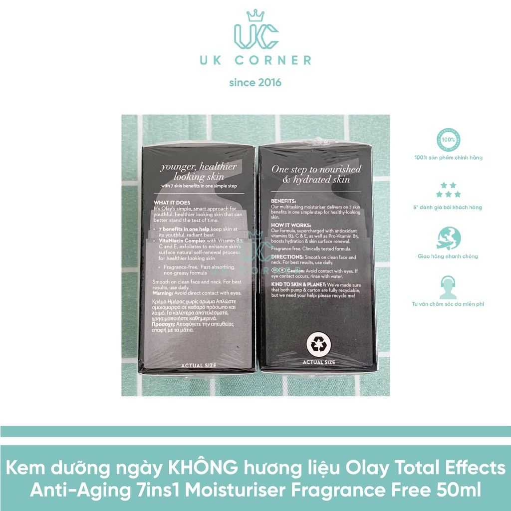 Kem dưỡng Olay ngày và đêm KHÔNG HƯƠNG LIỆU - Total Effects 7in1 50ml trắng da chống lão hóa