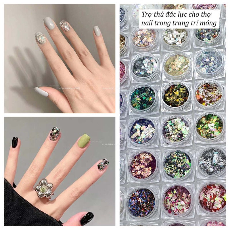 Sét nhũ mix 6 màu - sét nhũ 6 hũ lấp lánh nhũ ẩn nail - Nhũ làm móng cao cấp - Phụ kiện nail chuyên dụng