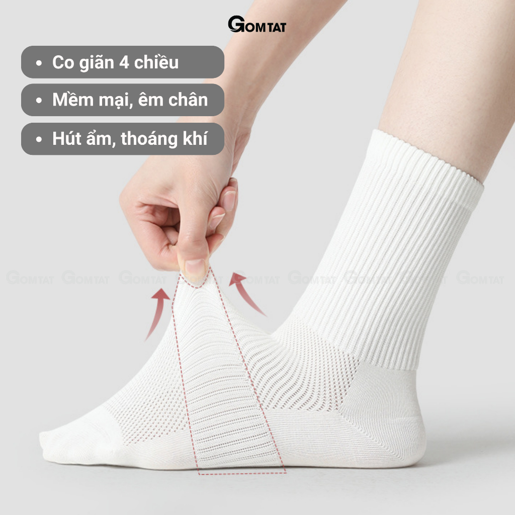 Tất vớ nam nữ cổ cao trơn màu GOMTAT chất liệu cotton cao cấp, hút ẩm thoáng khí, mềm mại êm chân  -GOM-KLB-TRONCAO-1DOI