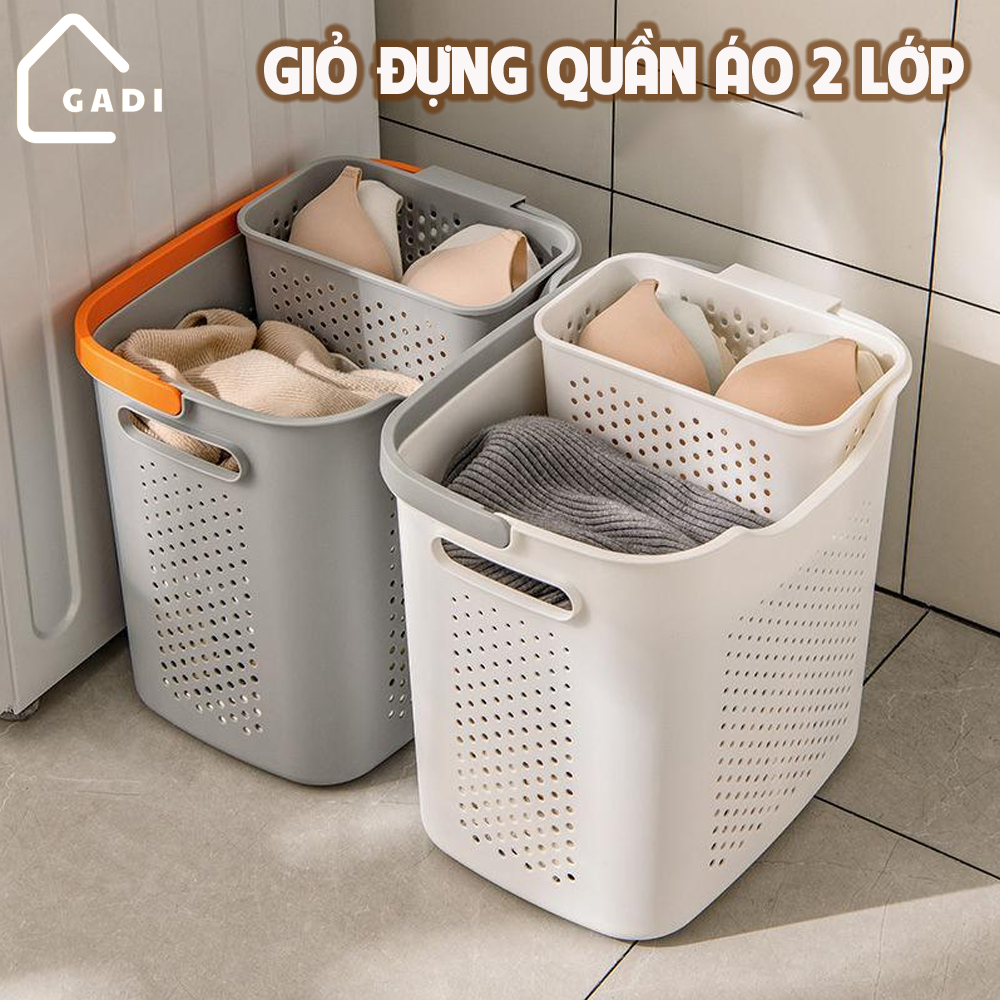 Giỏ đựng quần áo bẩn GADI đa năng, kết hợp giỏ nhỏ đựng đồ lót, có quai xách nhựa PP cứng cáp thiết kế hiện đại