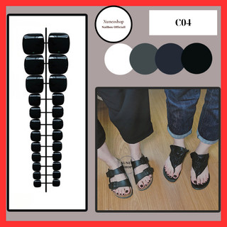 Móng chân giả màu đen xuneoshop set 24 kèm keo