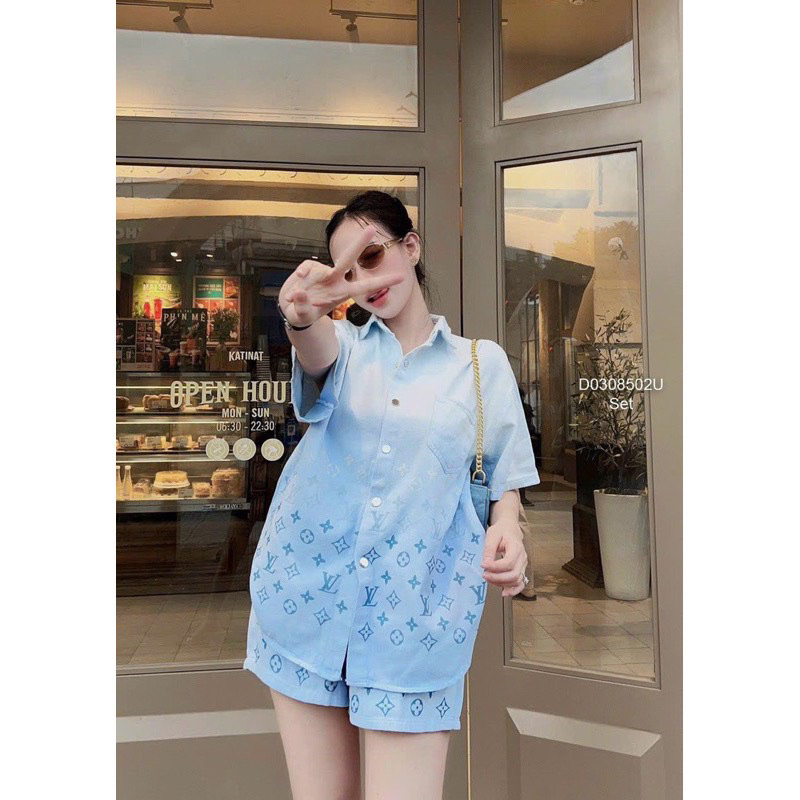 Set Bộ đồ Sơ Mi Kaki Dày đẹp Phối Màu Loang hoạ tiết Lv MaPs