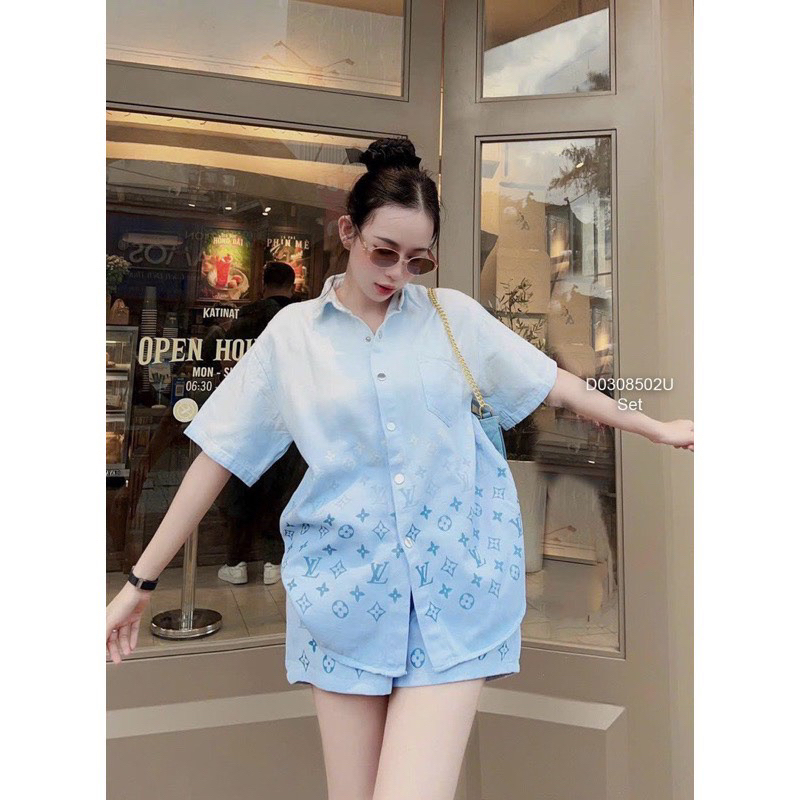 Set Bộ đồ Sơ Mi Kaki Dày đẹp Phối Màu Loang hoạ tiết Lv MaPs