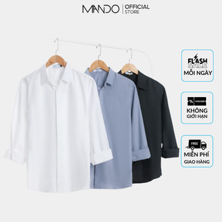 Áo Sơ Mi Giấu Cúc Cổ Bẻ Trơn Dài Tay Nam MANDO Form Slimfit Basic Unisex Thời Trang Công Sở Hàn Quốc SMD119