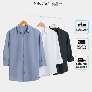 Áo Sơ Mi Dài Tay Nam MANDO Slim Fit Basic Thời Trang Công Sở Hàn Quốc Chất Cotton Cao Cấp 3 Màu Lộ Cúc Unisex SMD120
