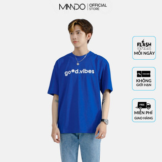 Áo Phông Cổ Tròn In Chữ Good Vibes 2 Màu Trắng Xanh Ngắn Tay Phong Cách Hàn Quốc Thời Trang Nam MANDO PDN129