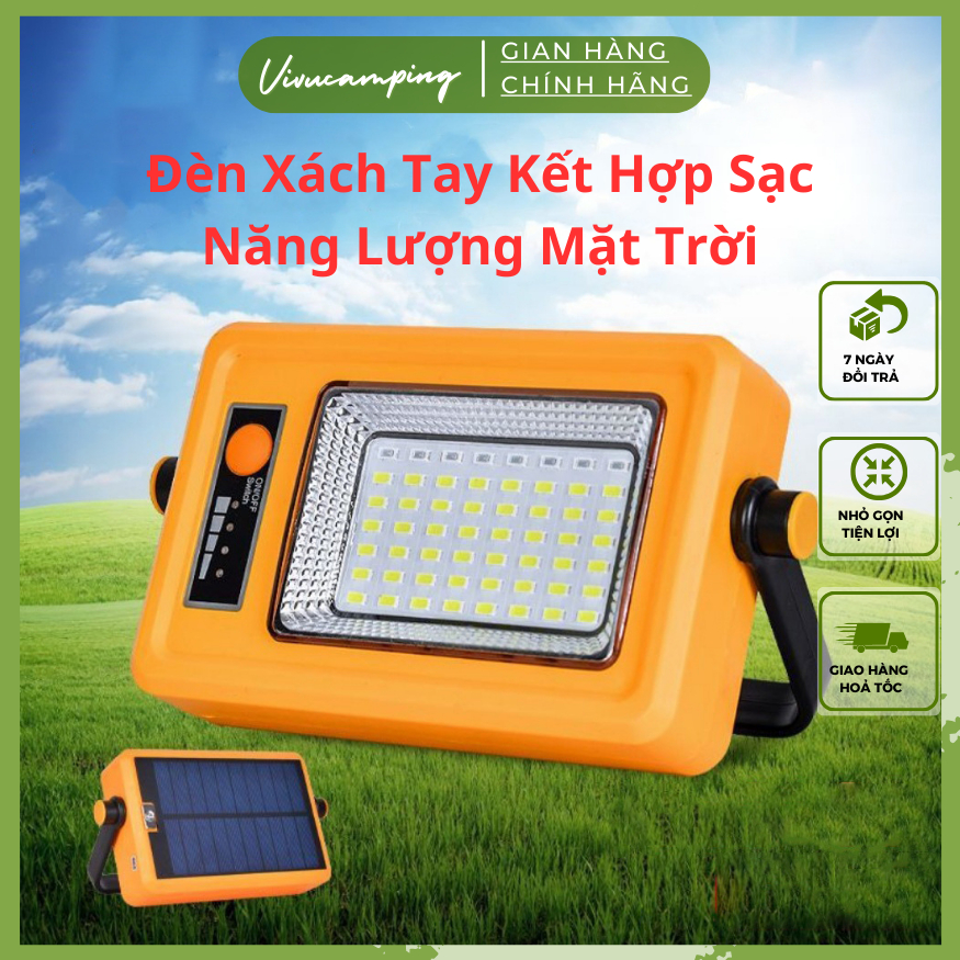 Đèn Cắm Trại Dã Ngoại Cỡ Lớn Năng Lượng Mặt Trời Siêu Sáng, Đèn Led Camping Dung Lượng Pin Lớn