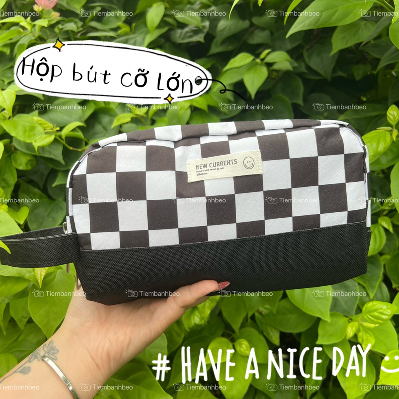 Túi đựng bút/ Bóp viết chì kẻ sọc caro đen trắng MOKA ngăn rộng đa năng đồ dùng học tập dễ thương
