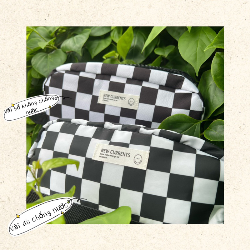 Túi đựng bút/ Bóp viết chì kẻ sọc caro đen trắng MOKA ngăn rộng đa năng đồ dùng học tập dễ thương