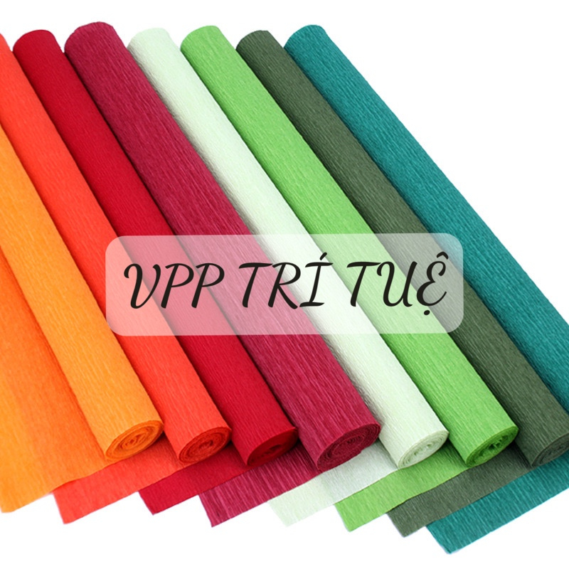 Cuộn giấy nhún giấy nhăn làm hoa, phụ kiện trang trí đủ màu sắc size 50cm x 250cm - Vpp Trí Tuệ