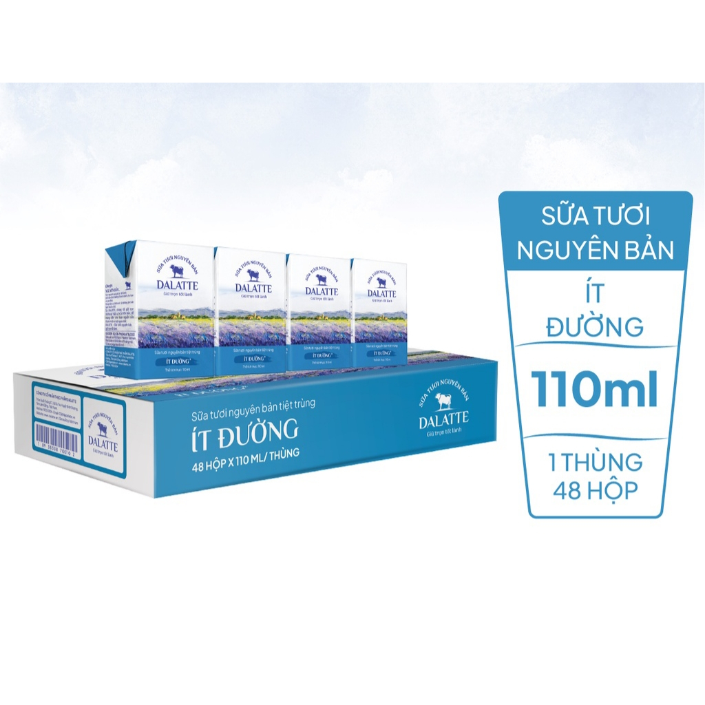 Sữa tươi ít đường, có đường Dalatte 110ml