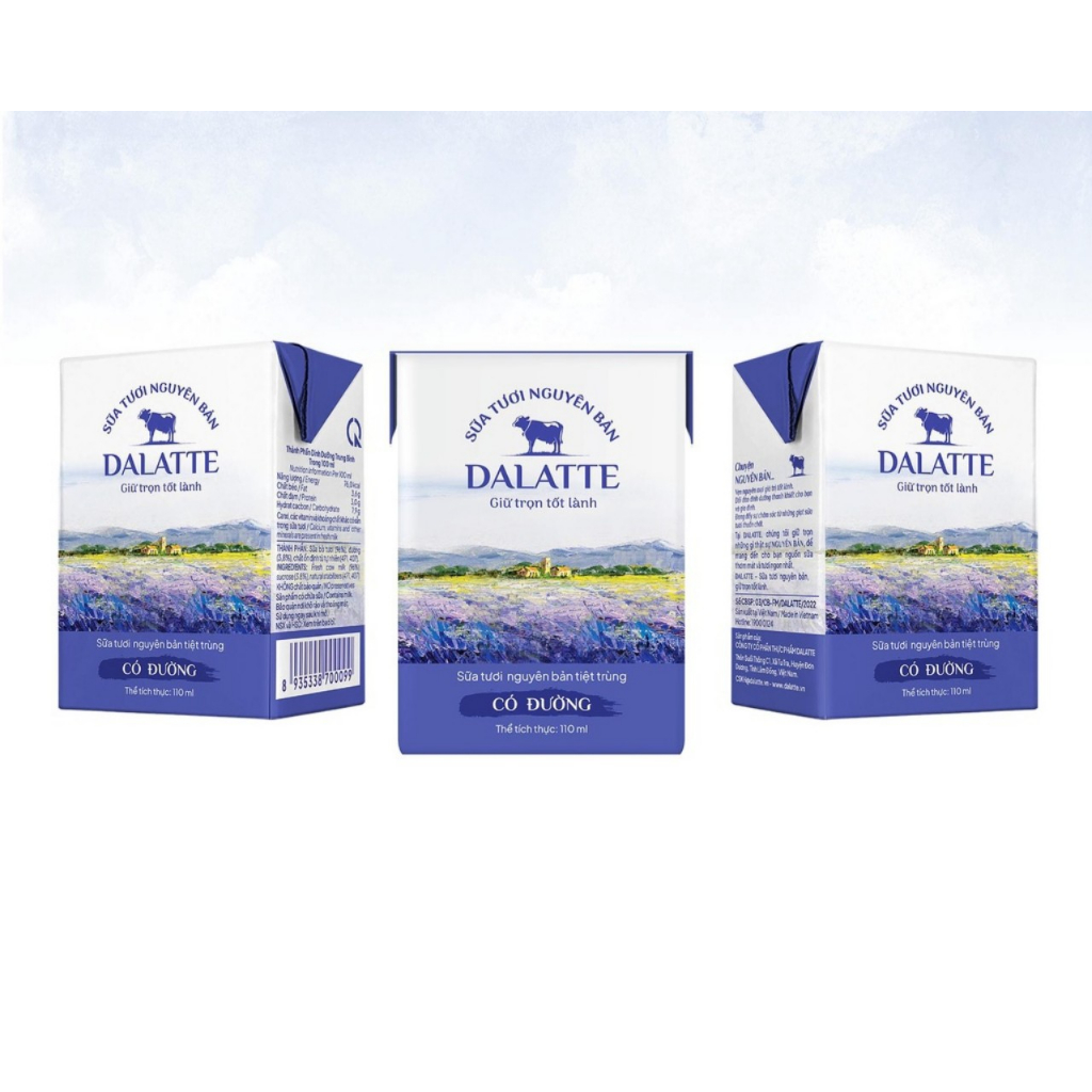 Sữa tươi ít đường, có đường Dalatte 110ml