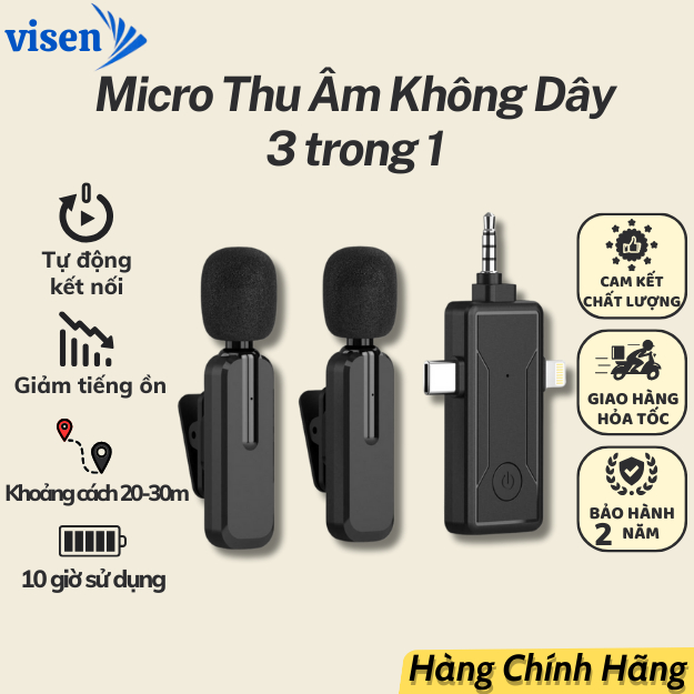 Micro thu âm không dây 3 trong 1 ,Micro không dây cài áo kết nối quay video ,ghi âm livetream ,giảm tiếng ồn thông minh | BigBuy360 - bigbuy360.vn