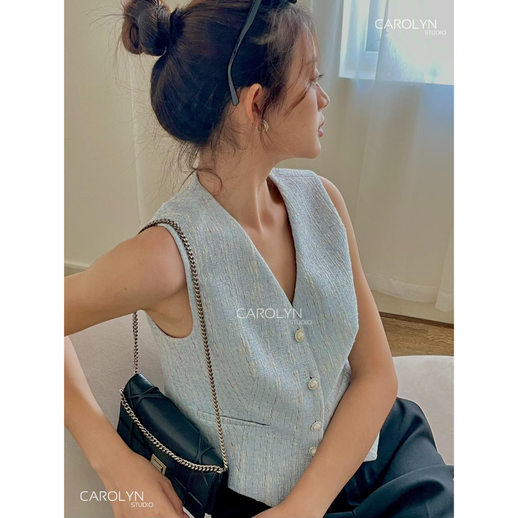 Áo gile vải tweed Carolyn ANN