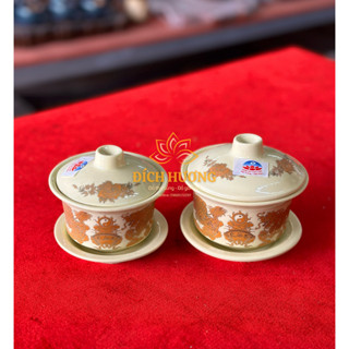 Bát Trà Sâm Vàng Gốm Sứ Bát Tràng Cao Cấp, Họa Tiết Tinh Xảo, Trang Trí Ban Thờ Thần Tài, Thờ Gia Tiên