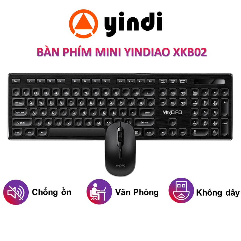 Bộ bàn phím chuột không dây mini YINDIAO V3Max full size 104 phím chuyên dụng cho dân văn phòng - Hàng chính hãng