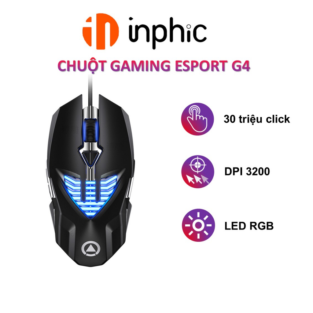 Chuột máy tính có dây gaming YINDIAO G4 Pro có LED RGB thiết kế công thái học cảm chuyên dụng chơi game - Chính hãng