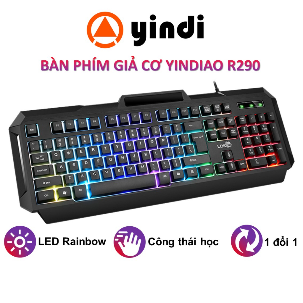 Bàn phím máy tính gaming YINDIAO R290 có dây đèn led RGB thiết kế công thái học phù hợp chơi game và làm việc văn phòng