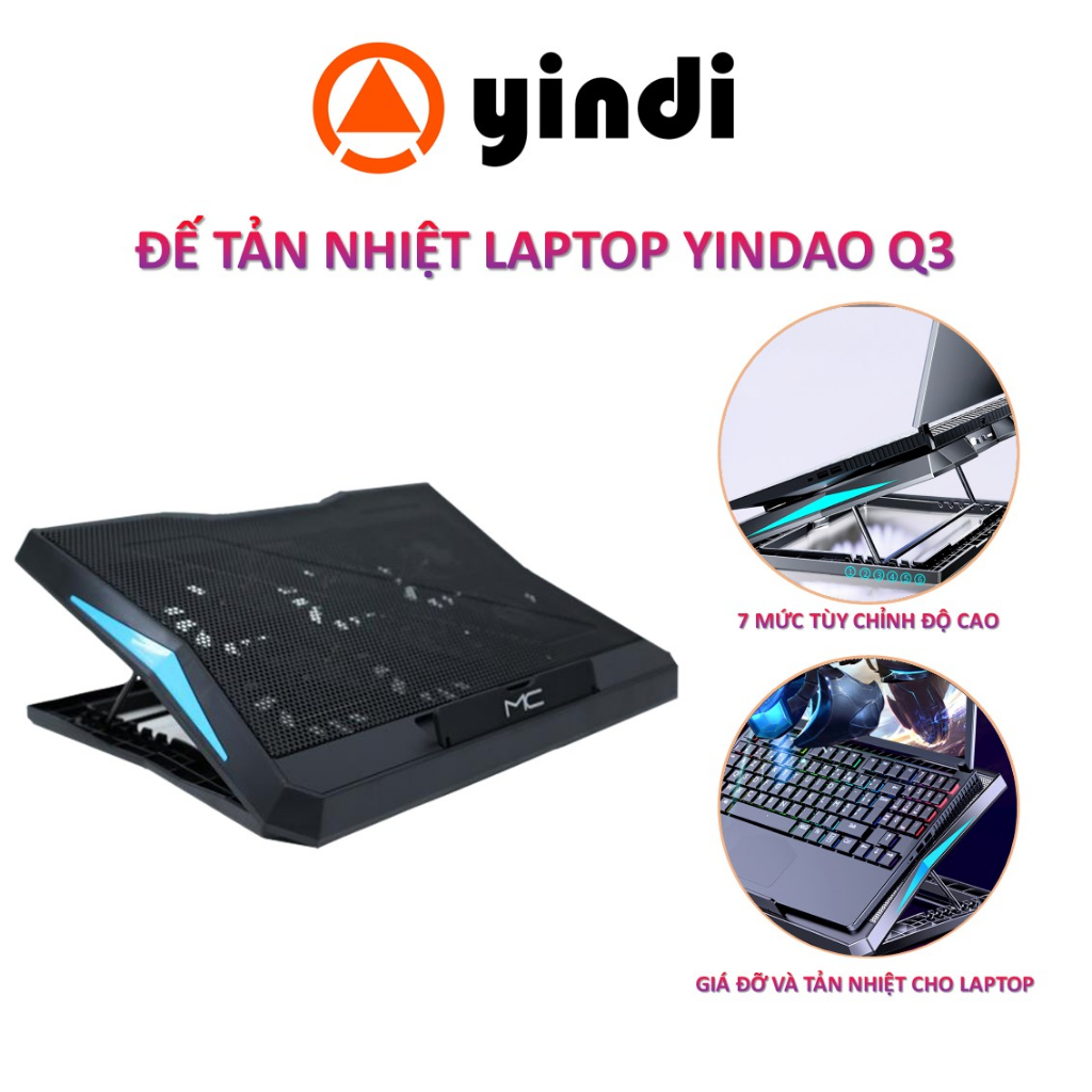 Đế tản nhiệt laptop YINDIAO Q3 led gaming 6 quạt làm mát nhanh chống ồn gaming dành cho chơi game làm việc văn phòng