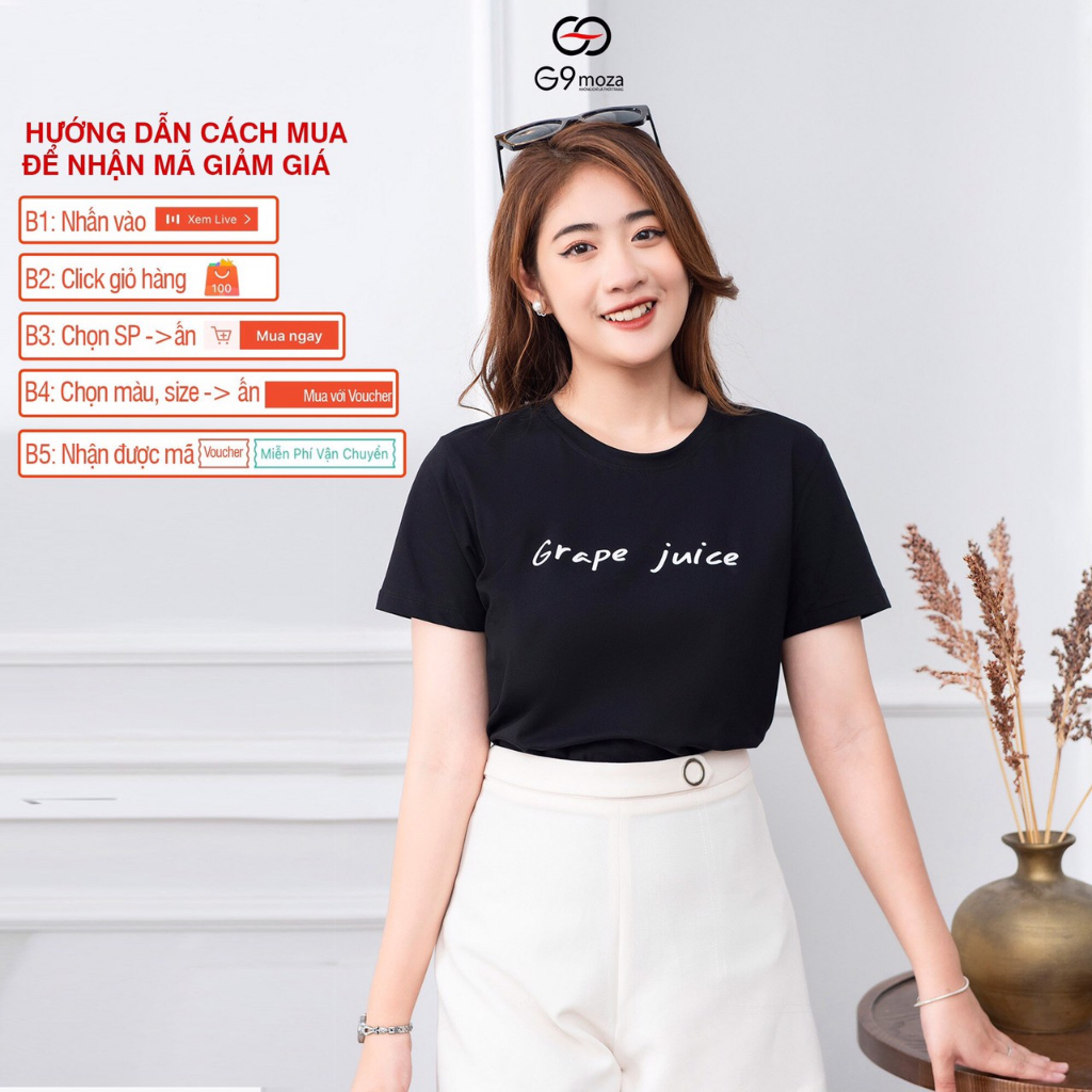 [Mã FATREND1910 giảm đến 30k tối đa 99k] Áo thun G9moza phông nữ in chữ tay cộc dáng basic 02