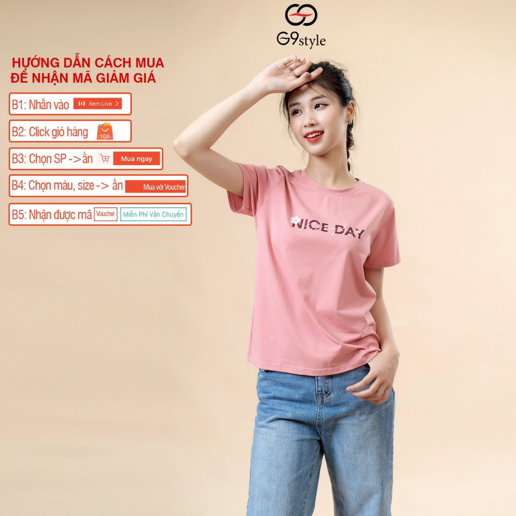 Áo thun cotton nữ in chữ Niceday 006 G9style, áo cotton thoáng mát phong cách t