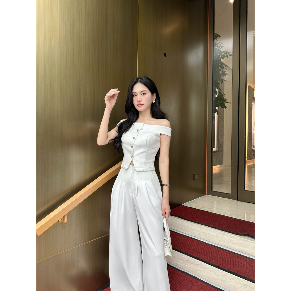 GIGI - áo trễ vai cúc đồng phù hợp đi chơi, đi trà chiều