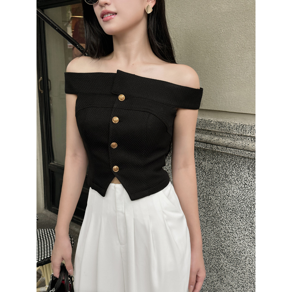 GIGI - áo trễ vai cúc đồng phù hợp đi chơi, đi trà chiều