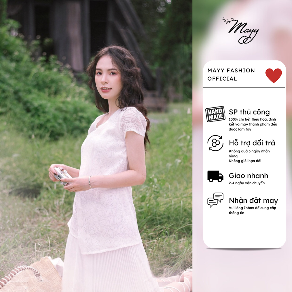 Đầm thiết kế cao cấp Mayy Fashion organza trắng hoạ tiết hoa trong Nàng Tấm