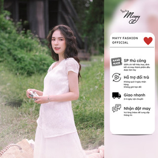 Đầm thiết kế cao cấp Mayy Fashion organza trắng hoạ tiết hoa trong Nàng Tấm